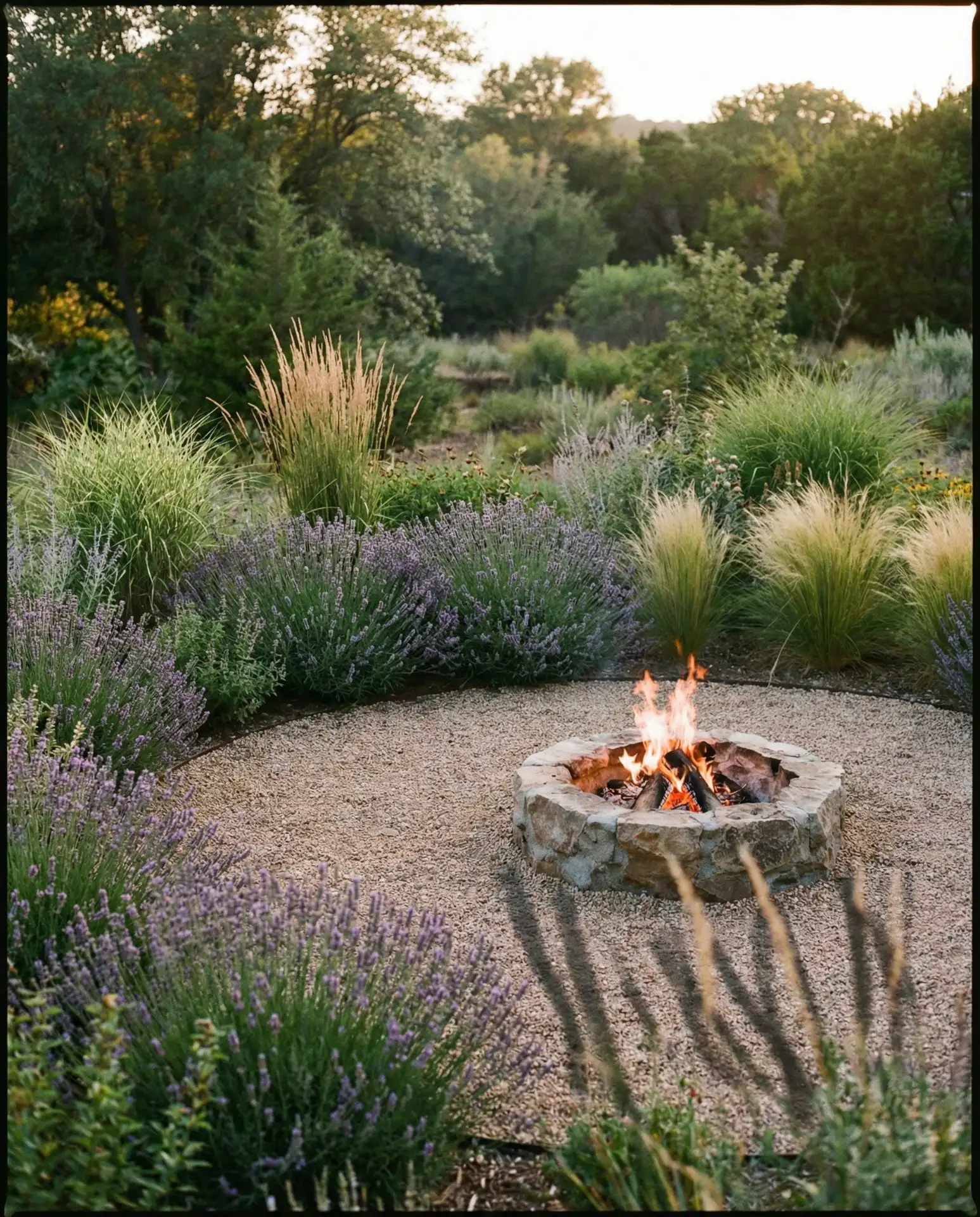Fire Pit with Gravel Moat and Perennial Border 1