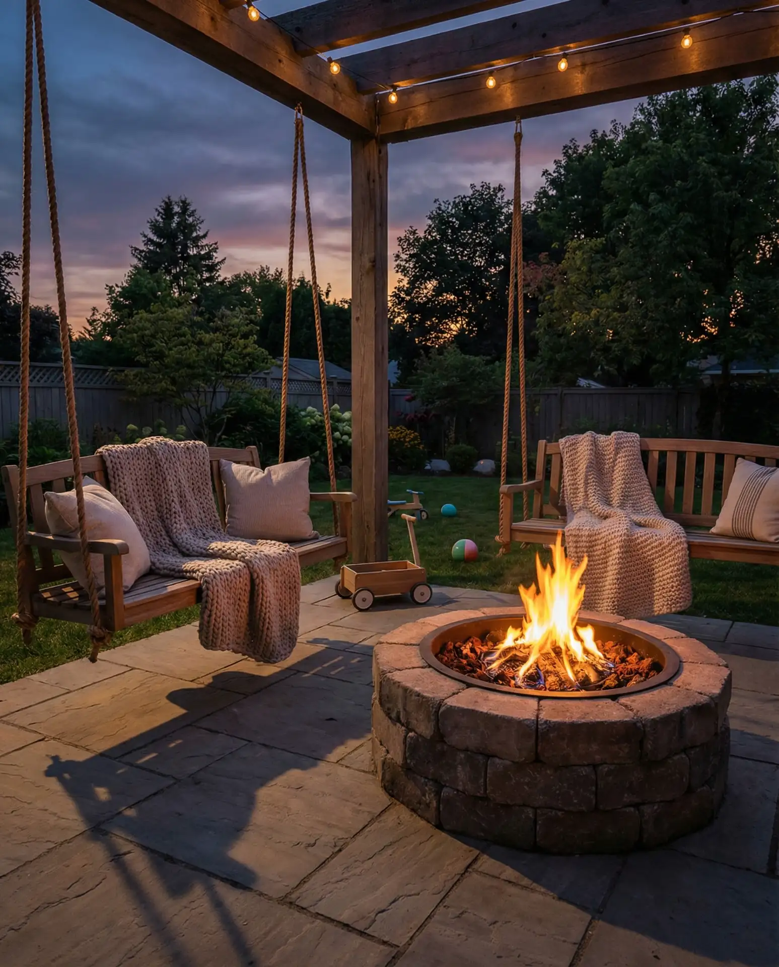 Fire Pit with Swings for Playful Backyard Vibes 2