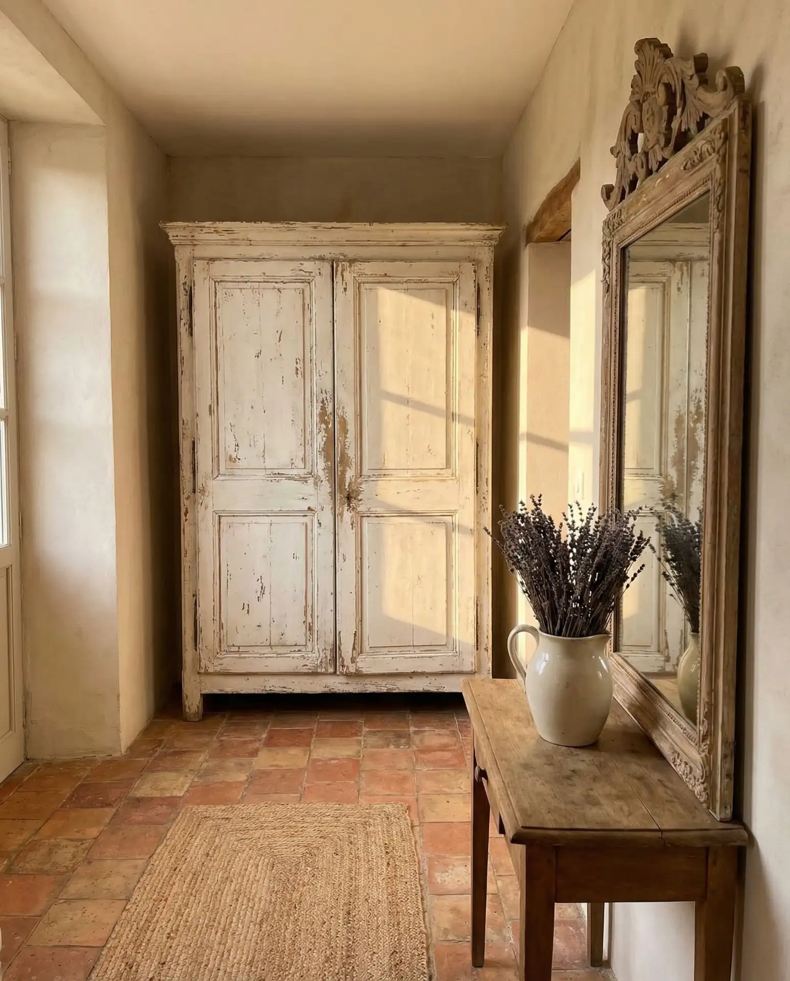 French Country Entry with Vintage Armoire 2
