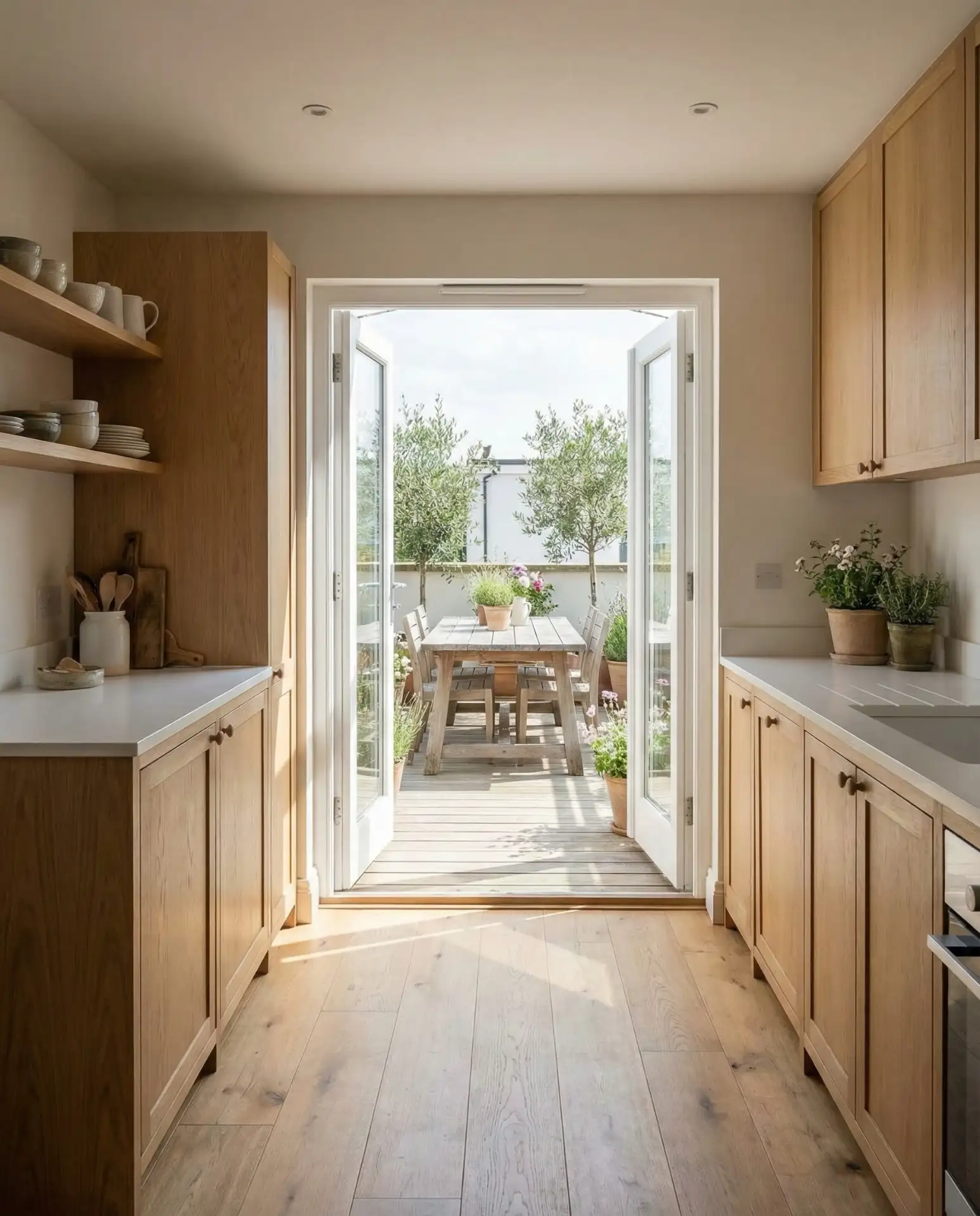 Galley Kitchen Opening to Outdoor Deck 2