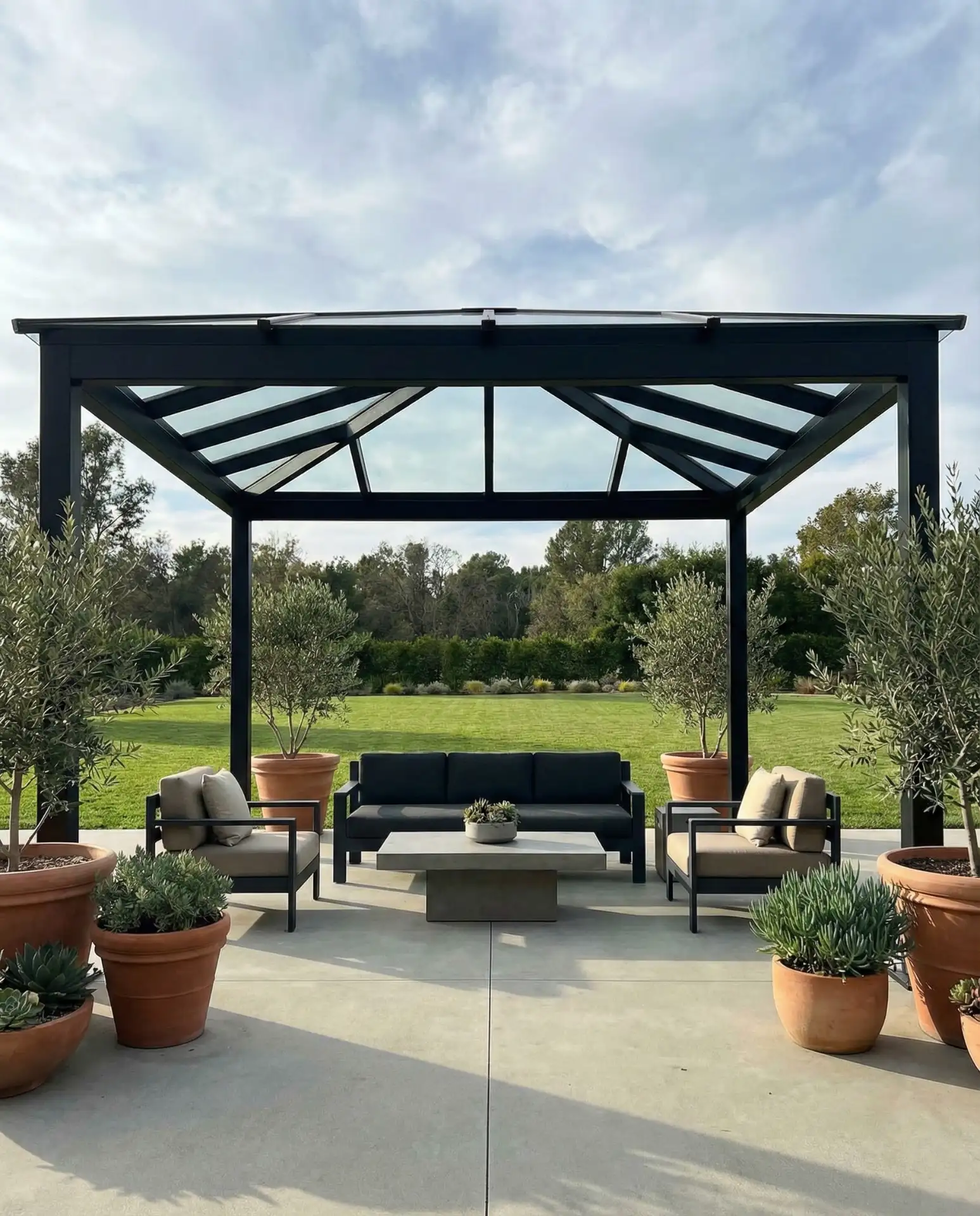 Gazebo with Modern Metal Frame and Glass Roof 2