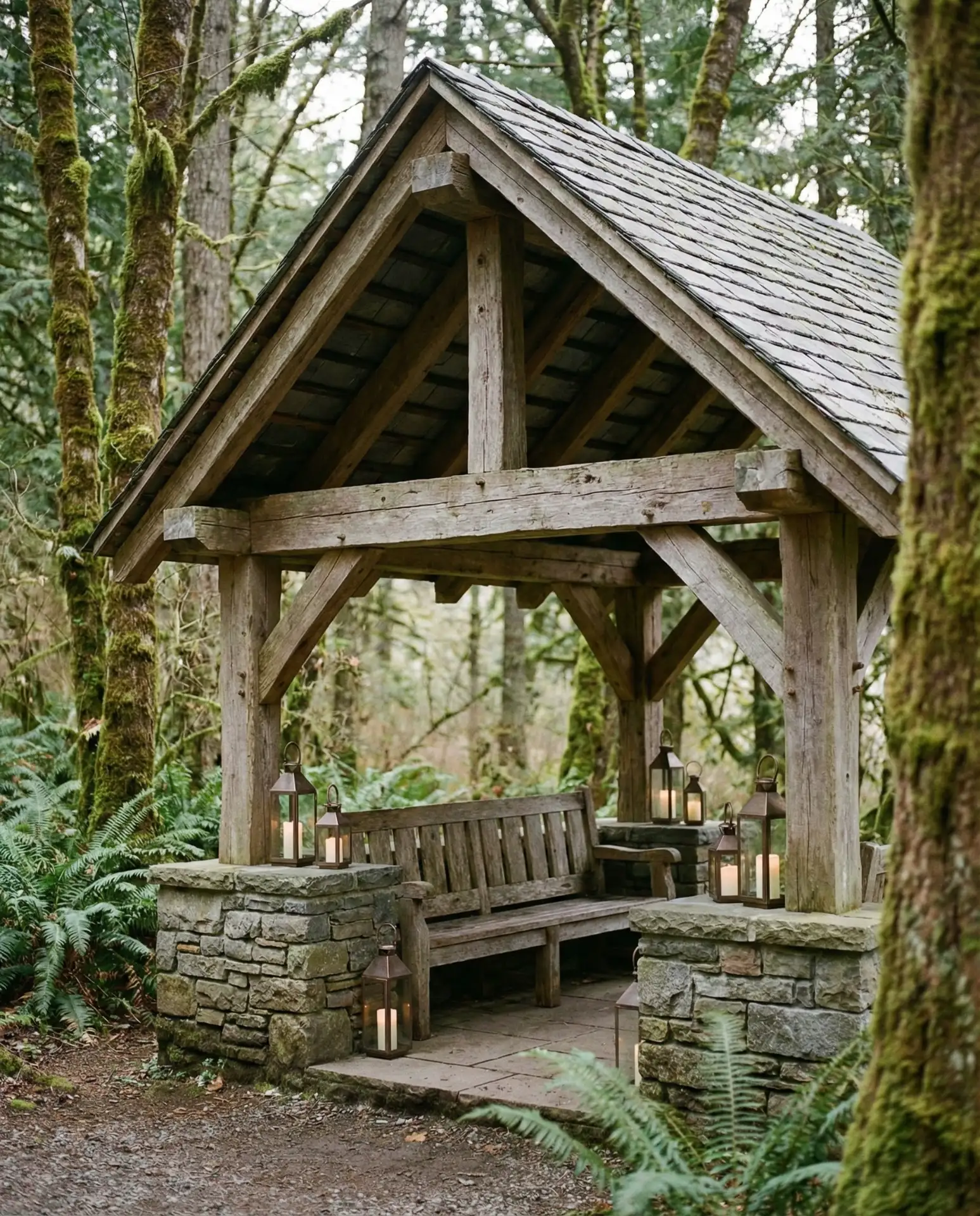 Gazebo with Natural Stone Foundation and Rustic Beams 1