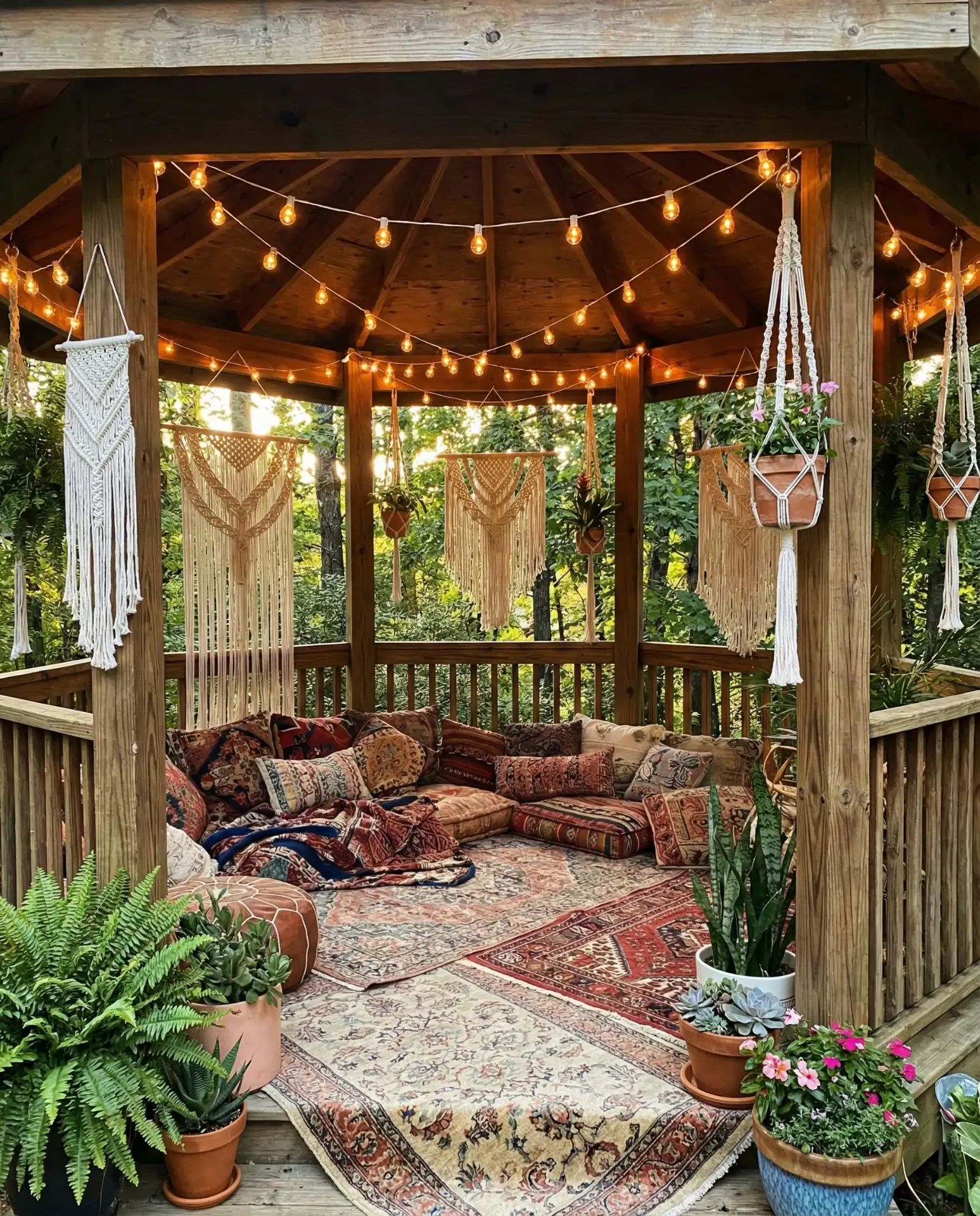 Gazebo with String Lights and Bohemian Decor 1