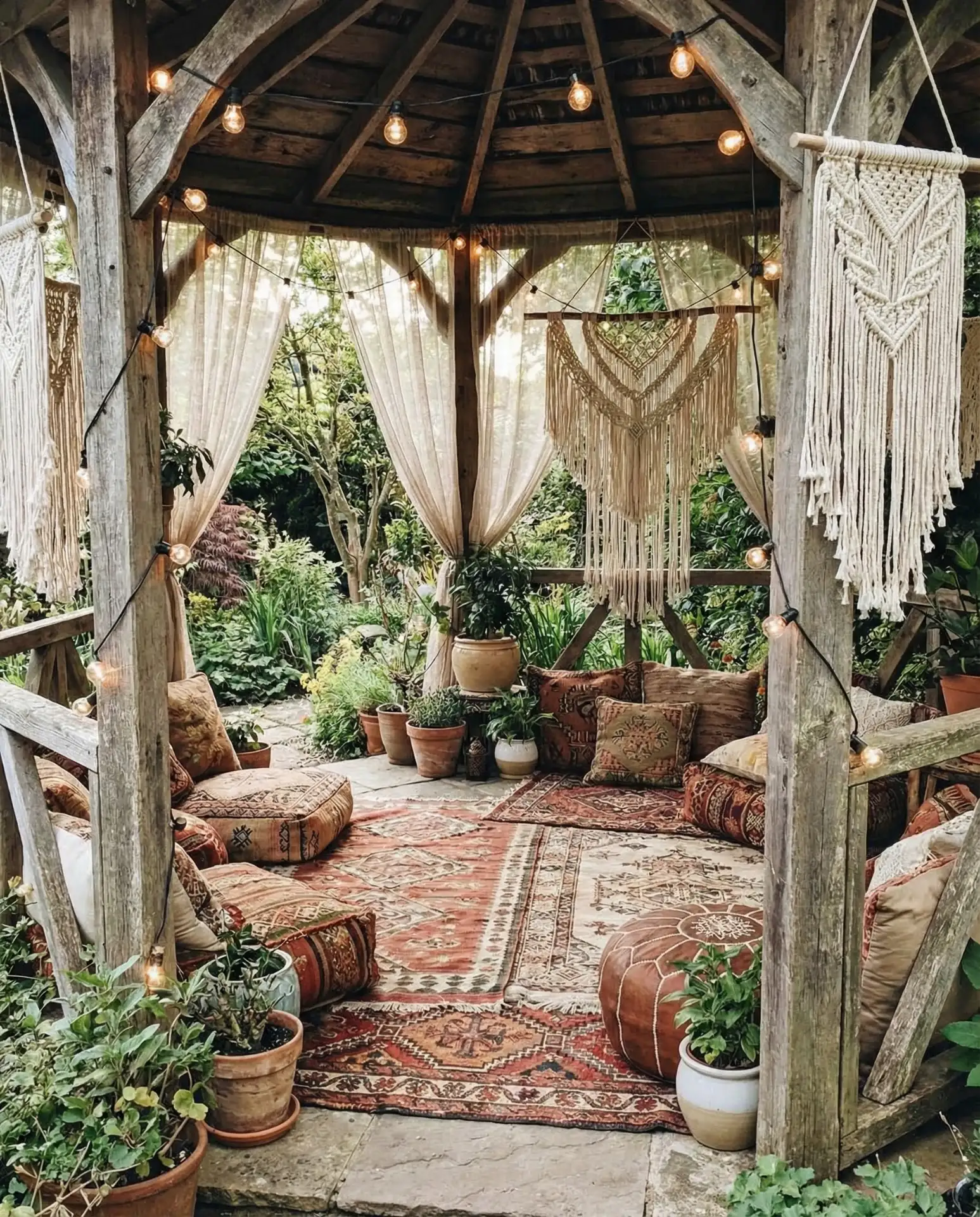 Gazebo with String Lights and Bohemian Decor 2