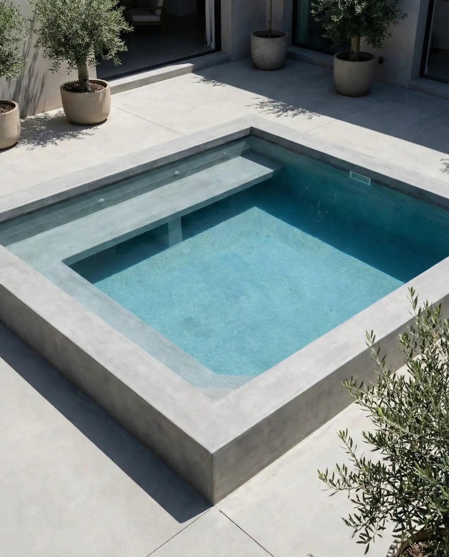 Geometric Pool with Built-In Bench Seating 1