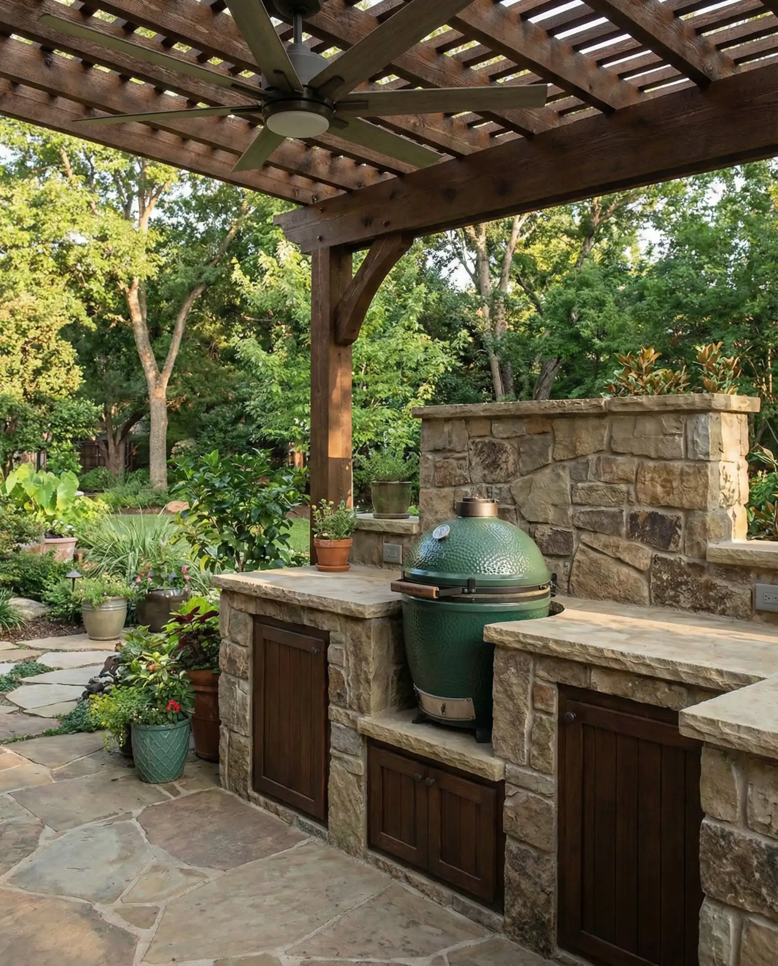 Green Egg Ceramic Grill in Custom Stone Surround 2