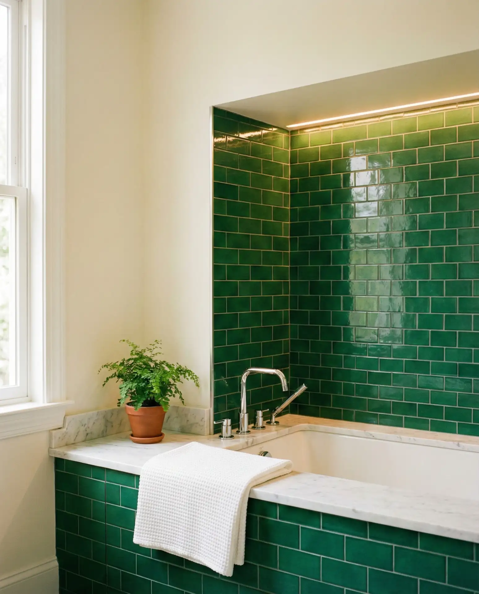 Green Tile Tub Surround with Marble Accents 2