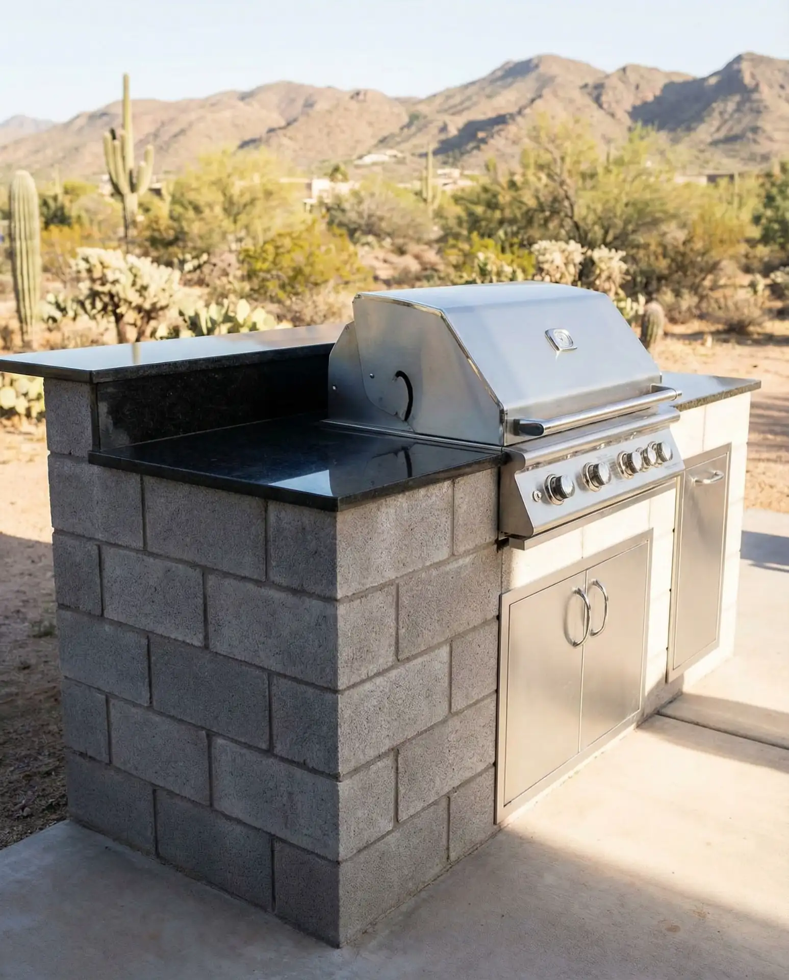 Grill Station with Cinder Block Base and Granite Top 1