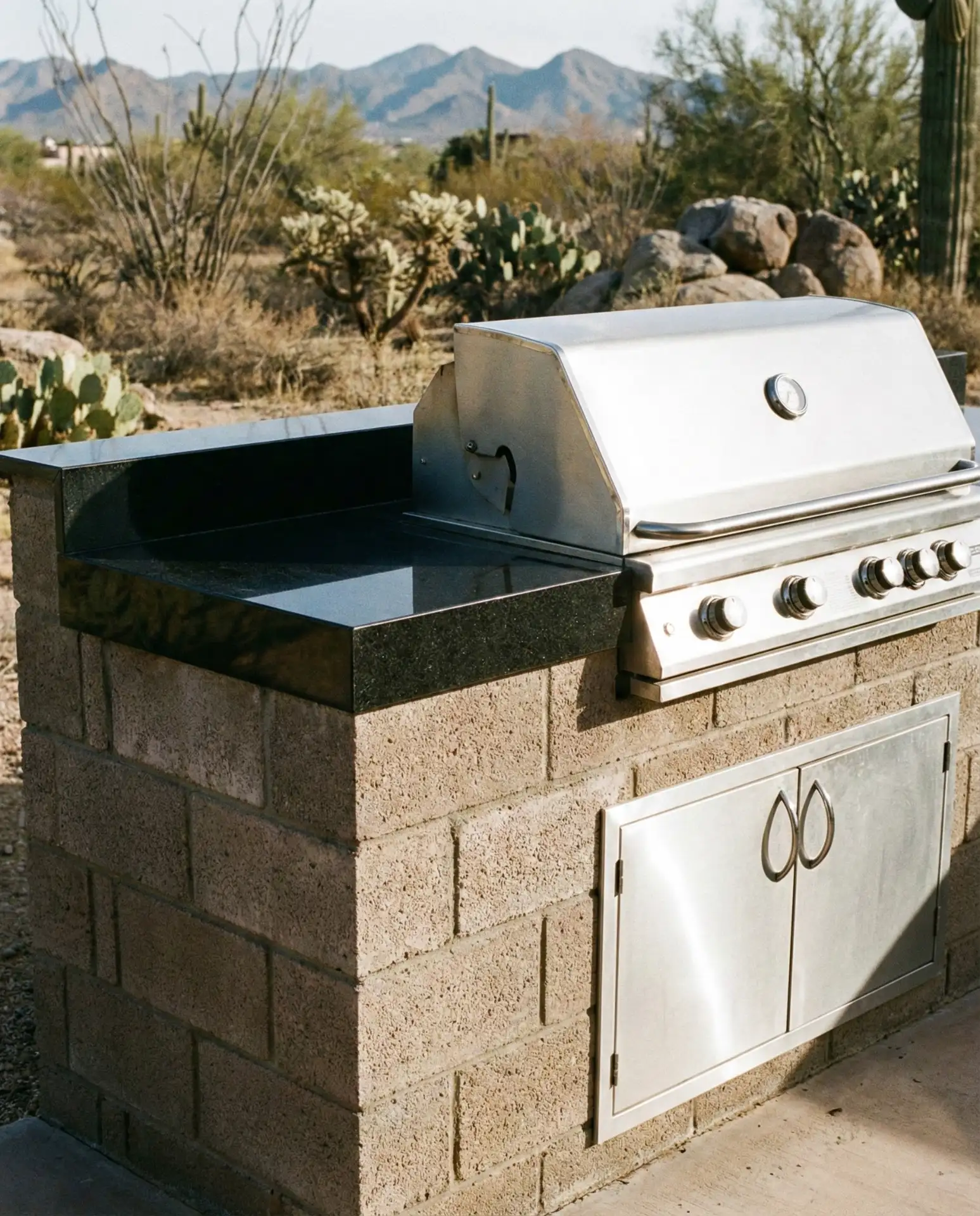 Grill Station with Cinder Block Base and Granite Top 2
