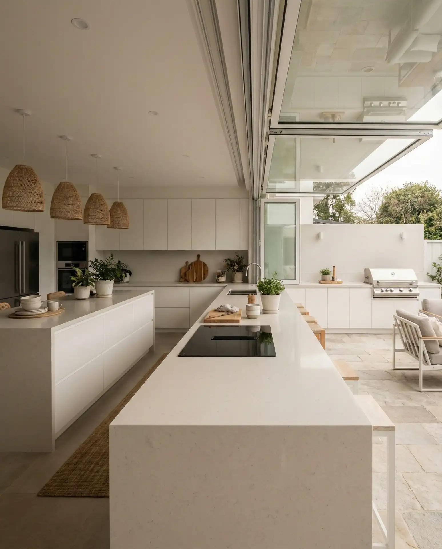 Indoor-Outdoor Transitional Kitchen with Sliding Glass Walls 1