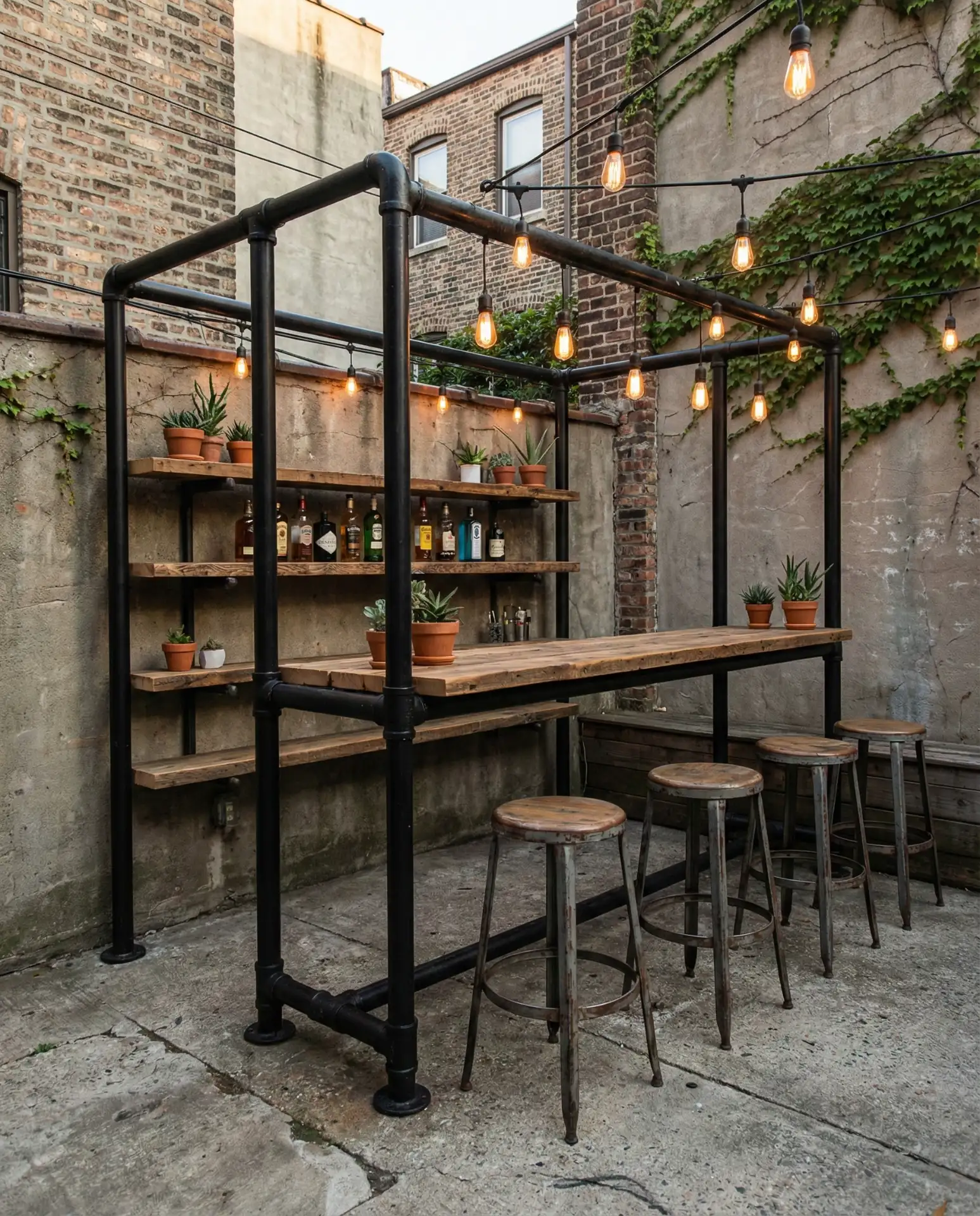 Industrial Bar with Metal Pipe Frame 1