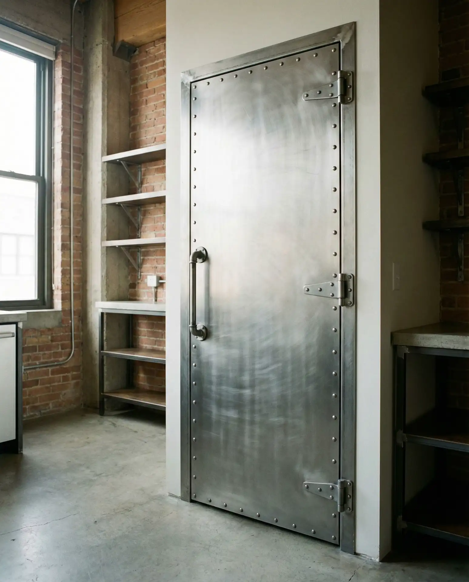 Industrial Metal Pantry Door with Rivet Details 1