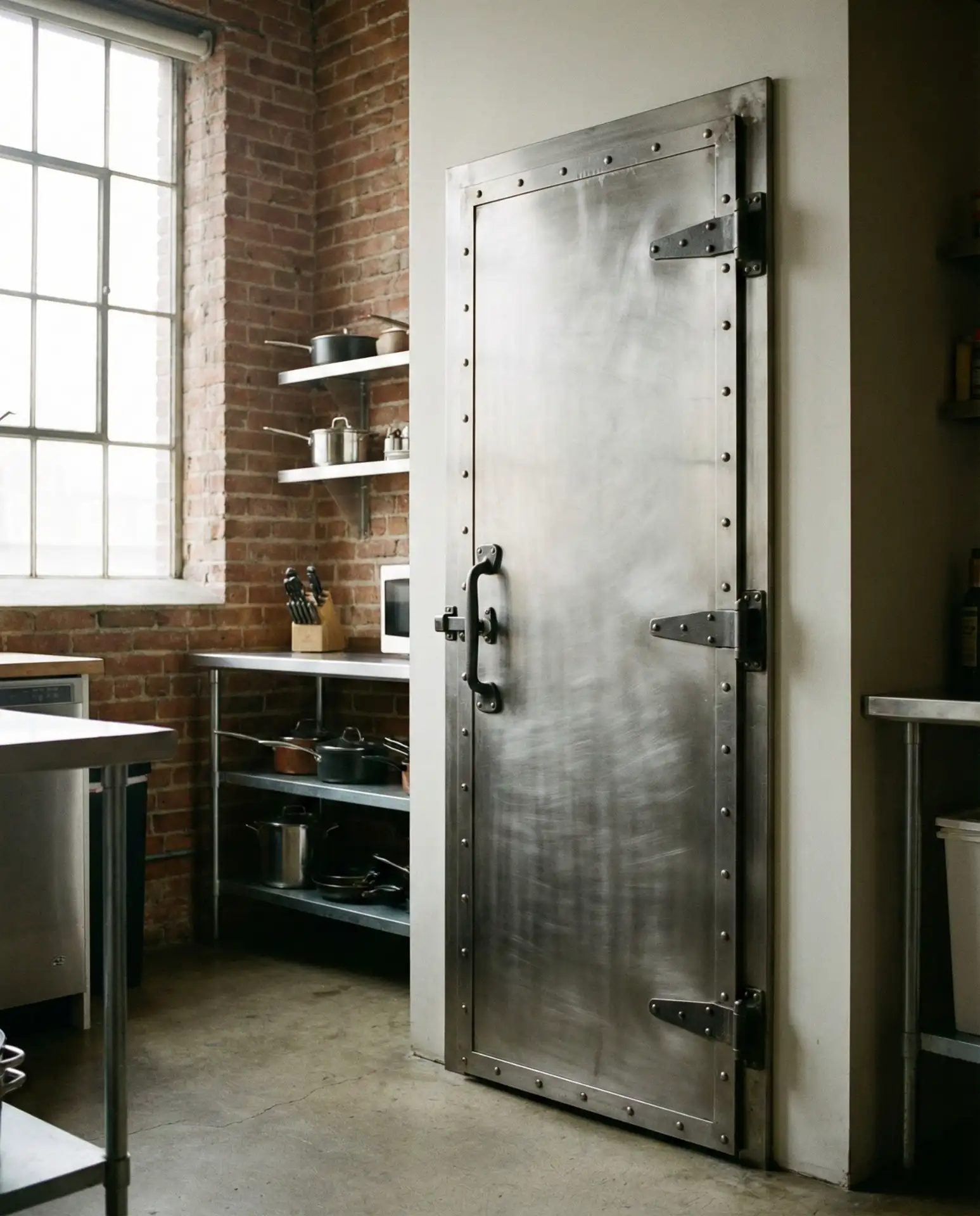Industrial Metal Pantry Door with Rivet Details 2