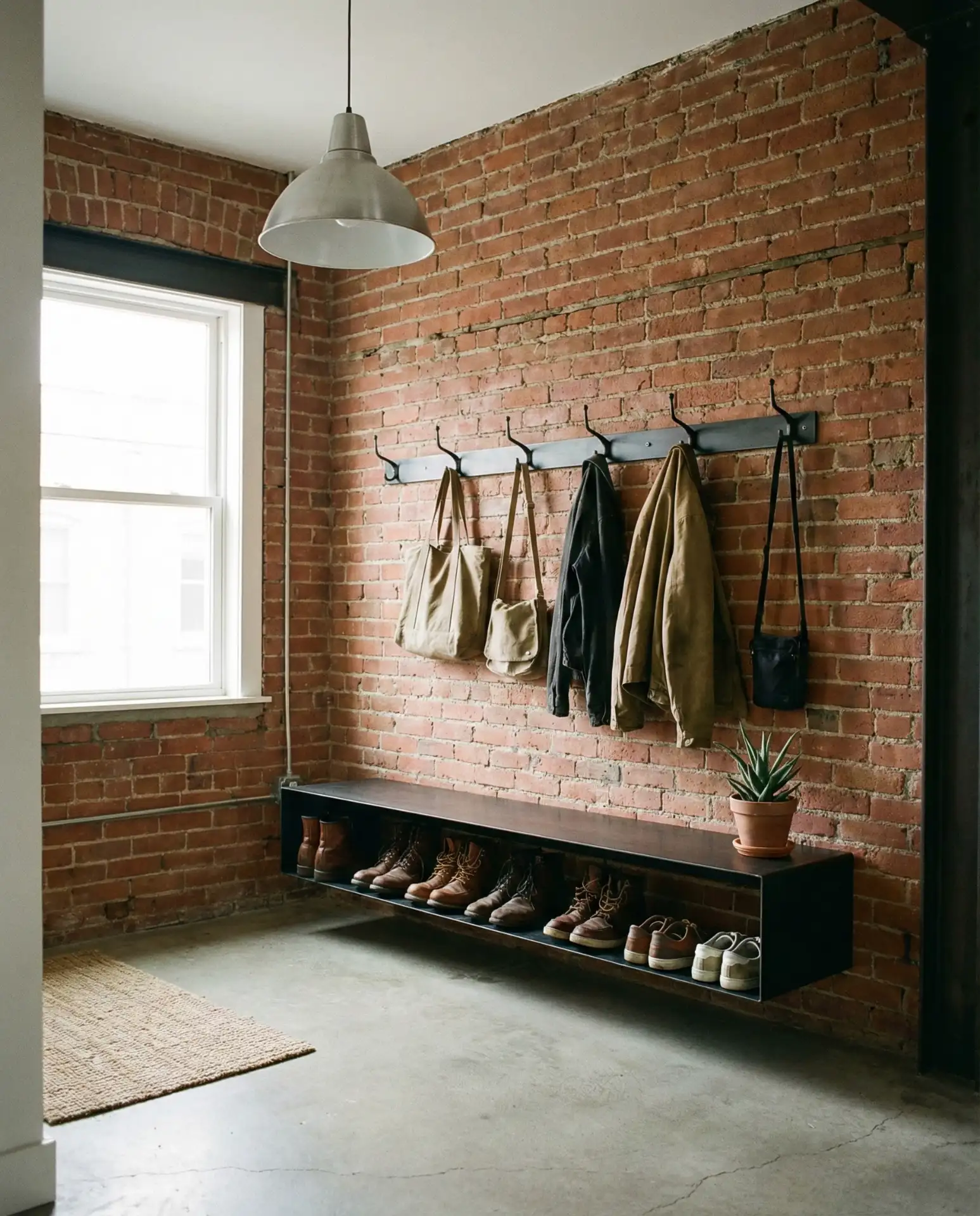Industrial Modern Entry with Metal Shoe Rack 1