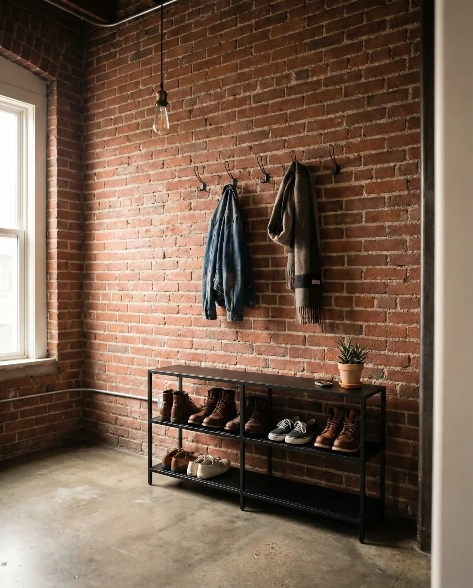 Industrial Modern Entry with Metal Shoe Rack 2