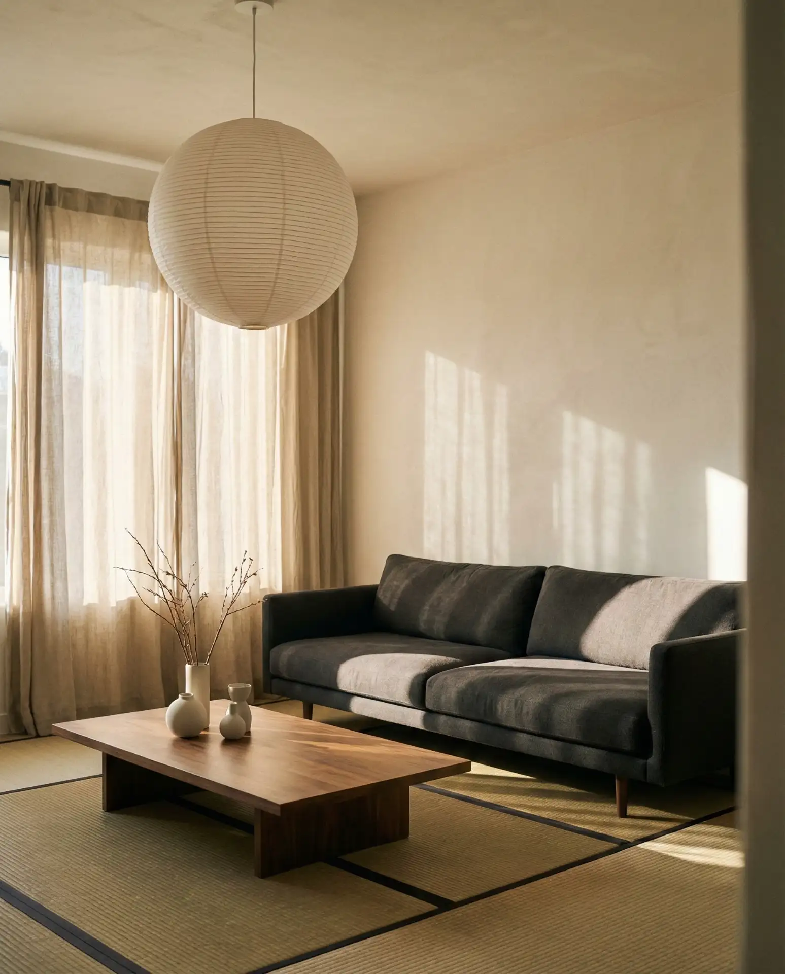 Japandi Living Room with Low-Profile Furniture 1