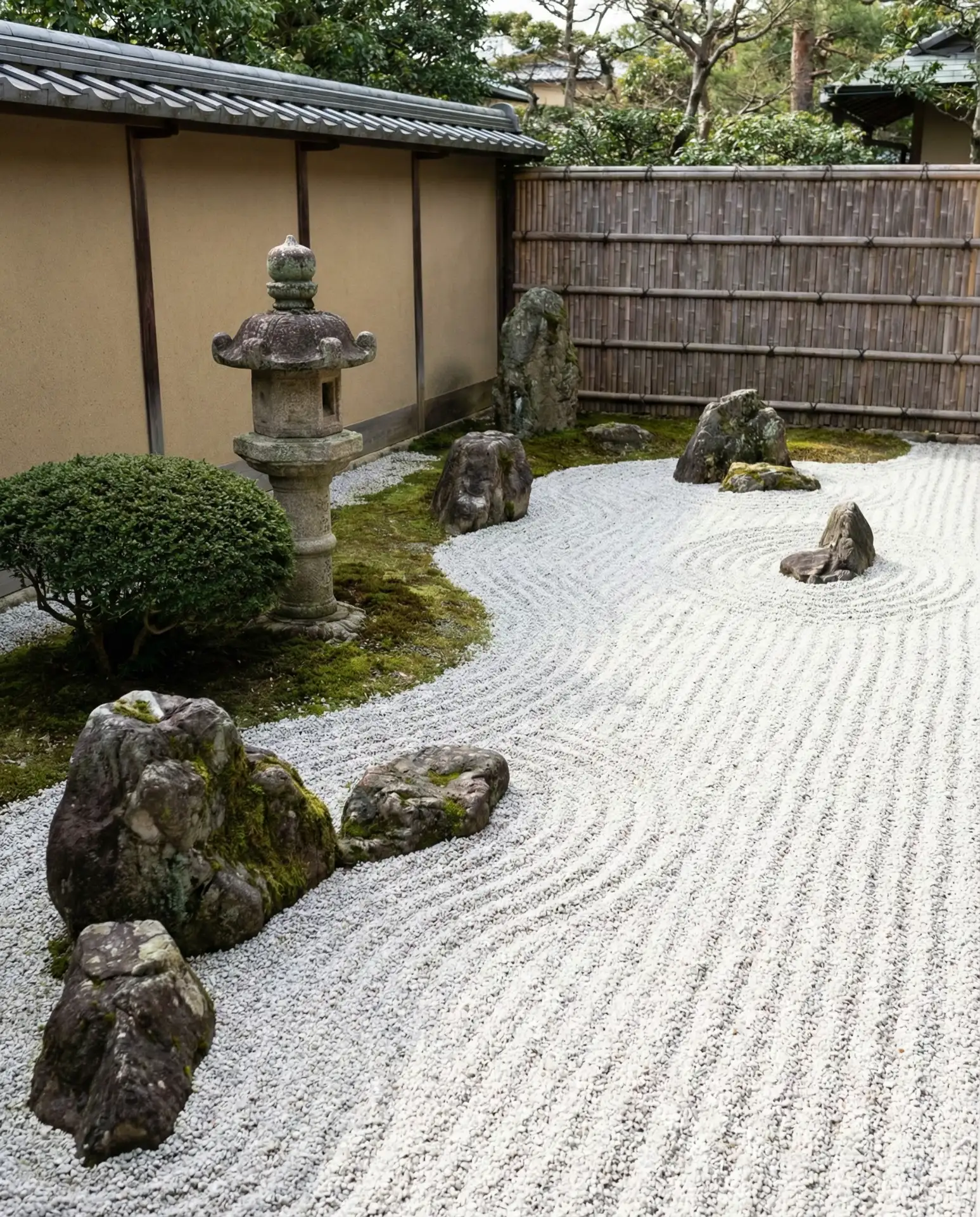 Japanese-Inspired Gravel Garden with Stone Lantern 2