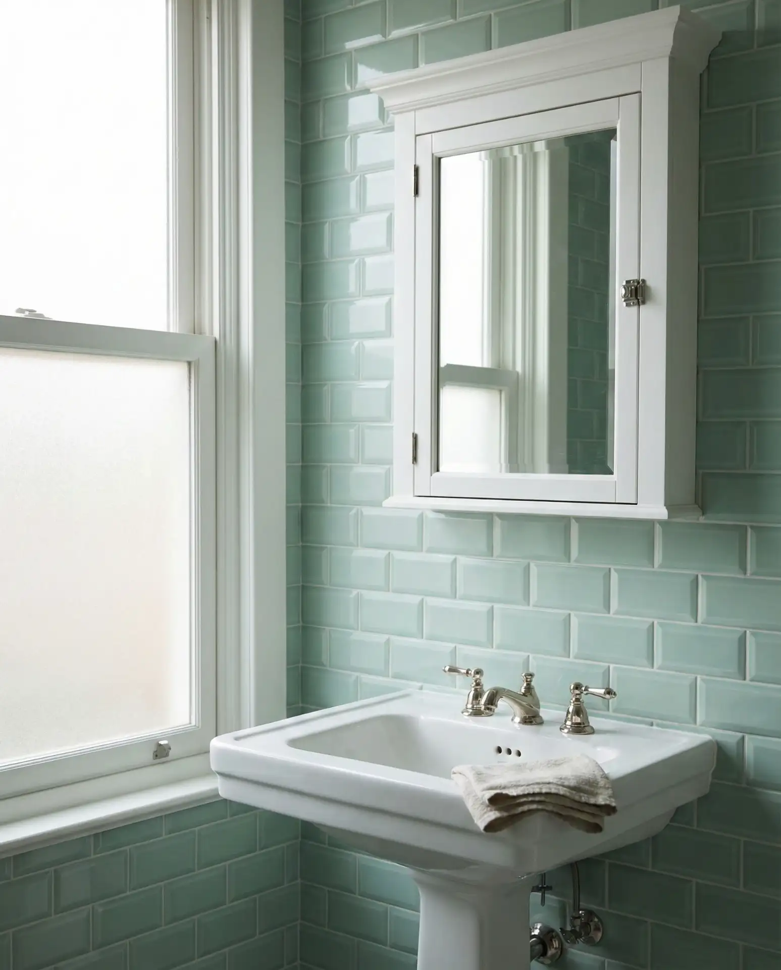 Light Green Beveled Subway Tiles 1