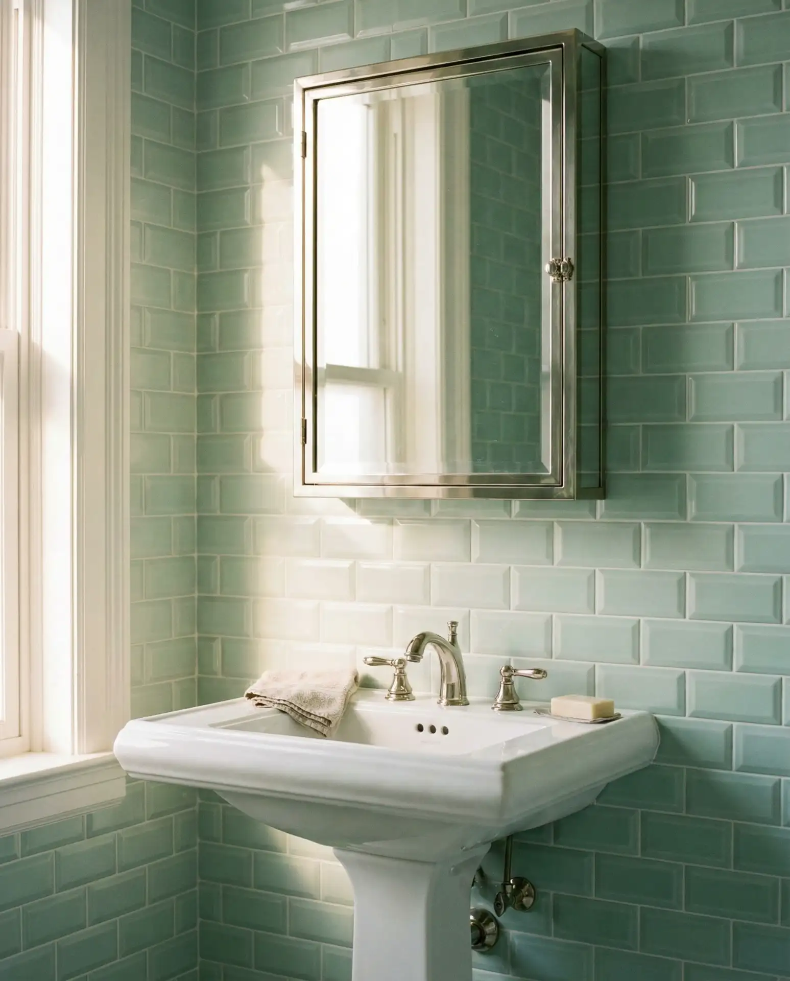 Light Green Beveled Subway Tiles 2