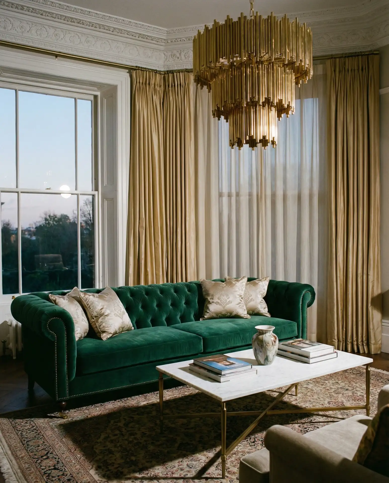 Luxury Home Living Room with Velvet and Marble Accents 2