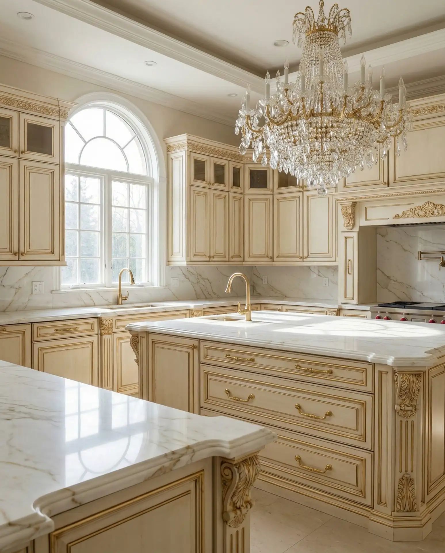 Luxury Indian Style Open Kitchen with Marble and Gold 1