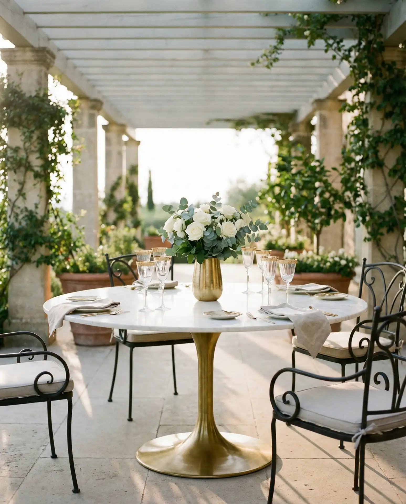 Marble Top Table with Gold Accents