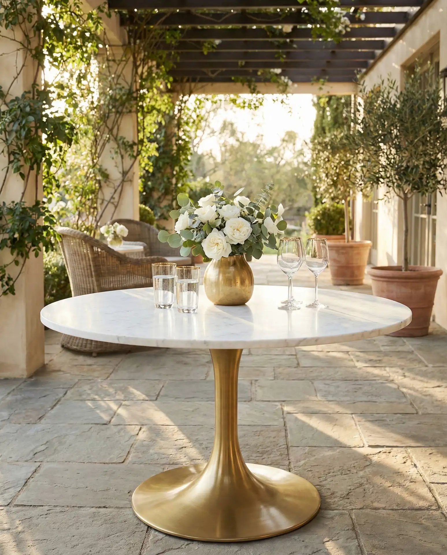 Marble Top Table with Gold Accents