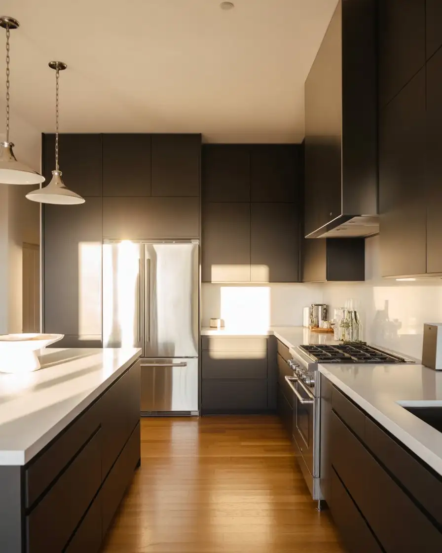 Matte Black Cabinets with White Countertops 2