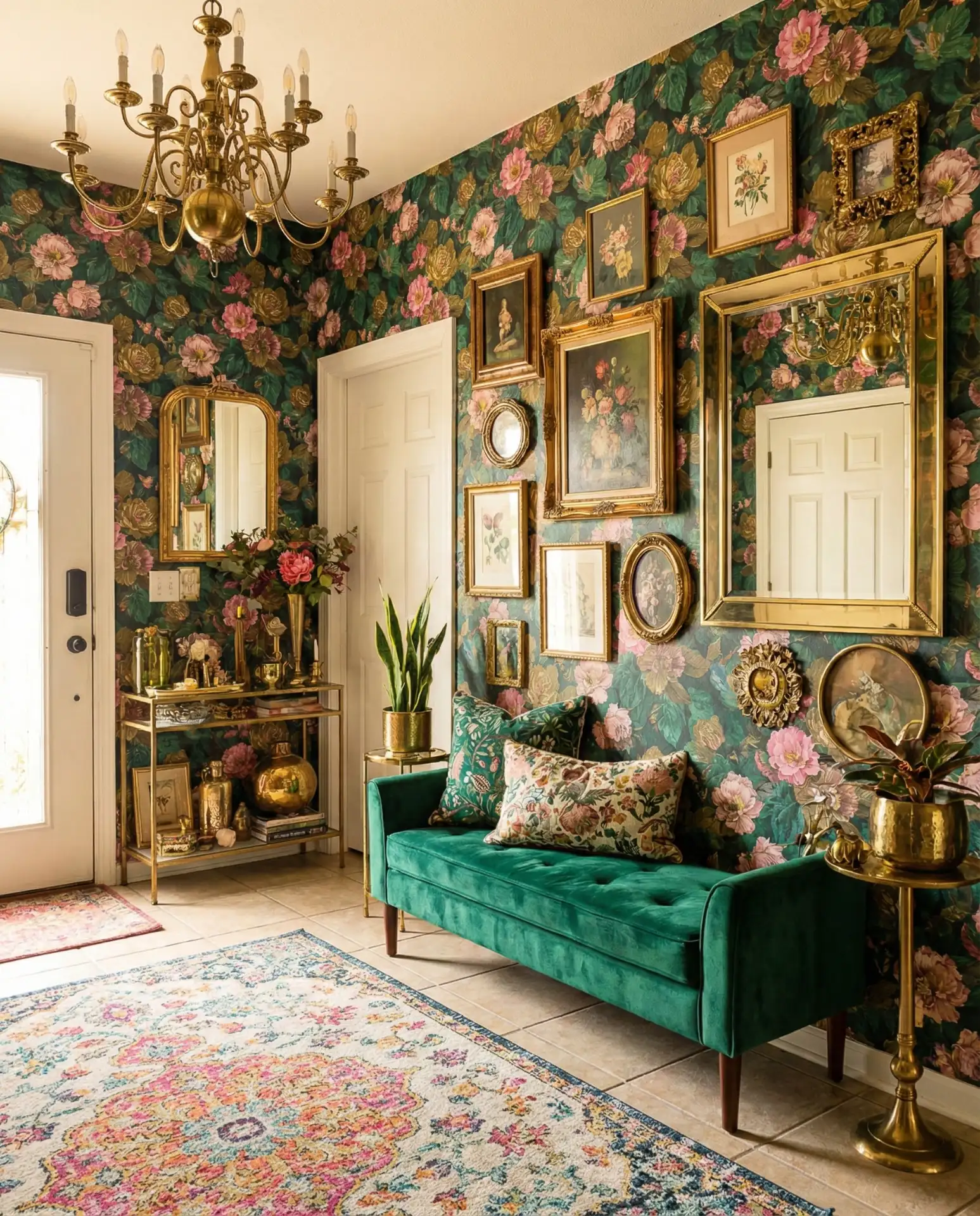 Maximalist Entry with Bold Wallpaper and Gallery Wall 1