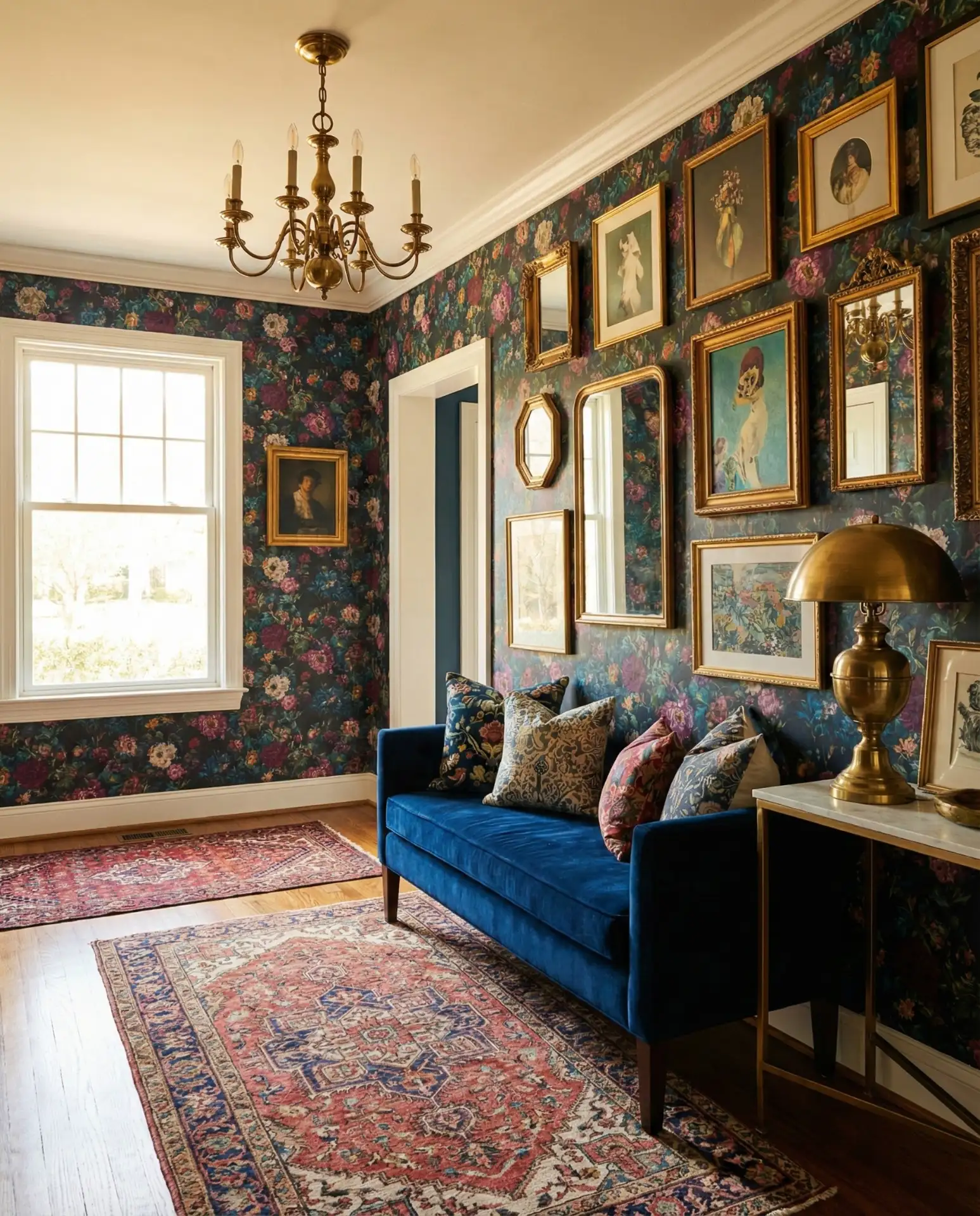 Maximalist Entry with Bold Wallpaper and Gallery Wall 2