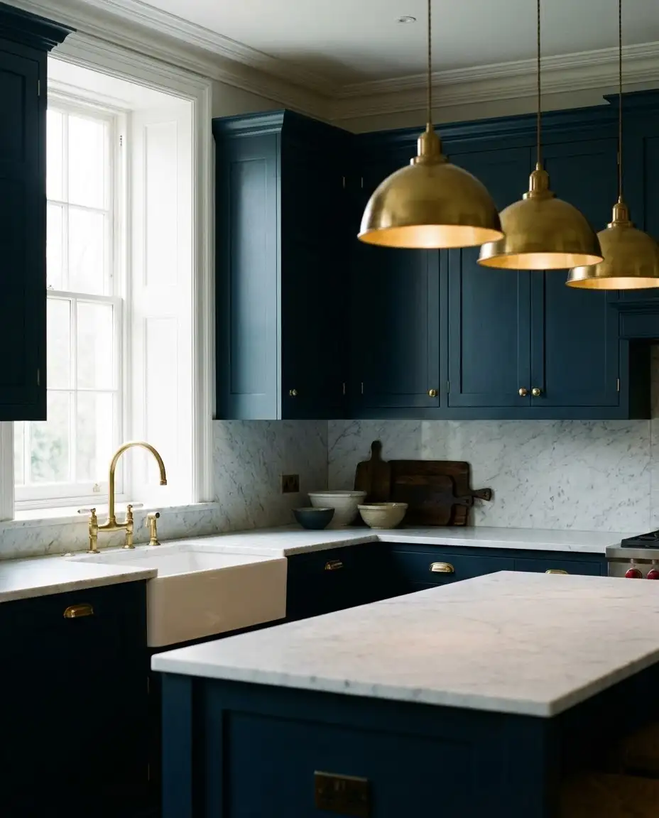 Midnight Blue Kitchen with Brass Details 1