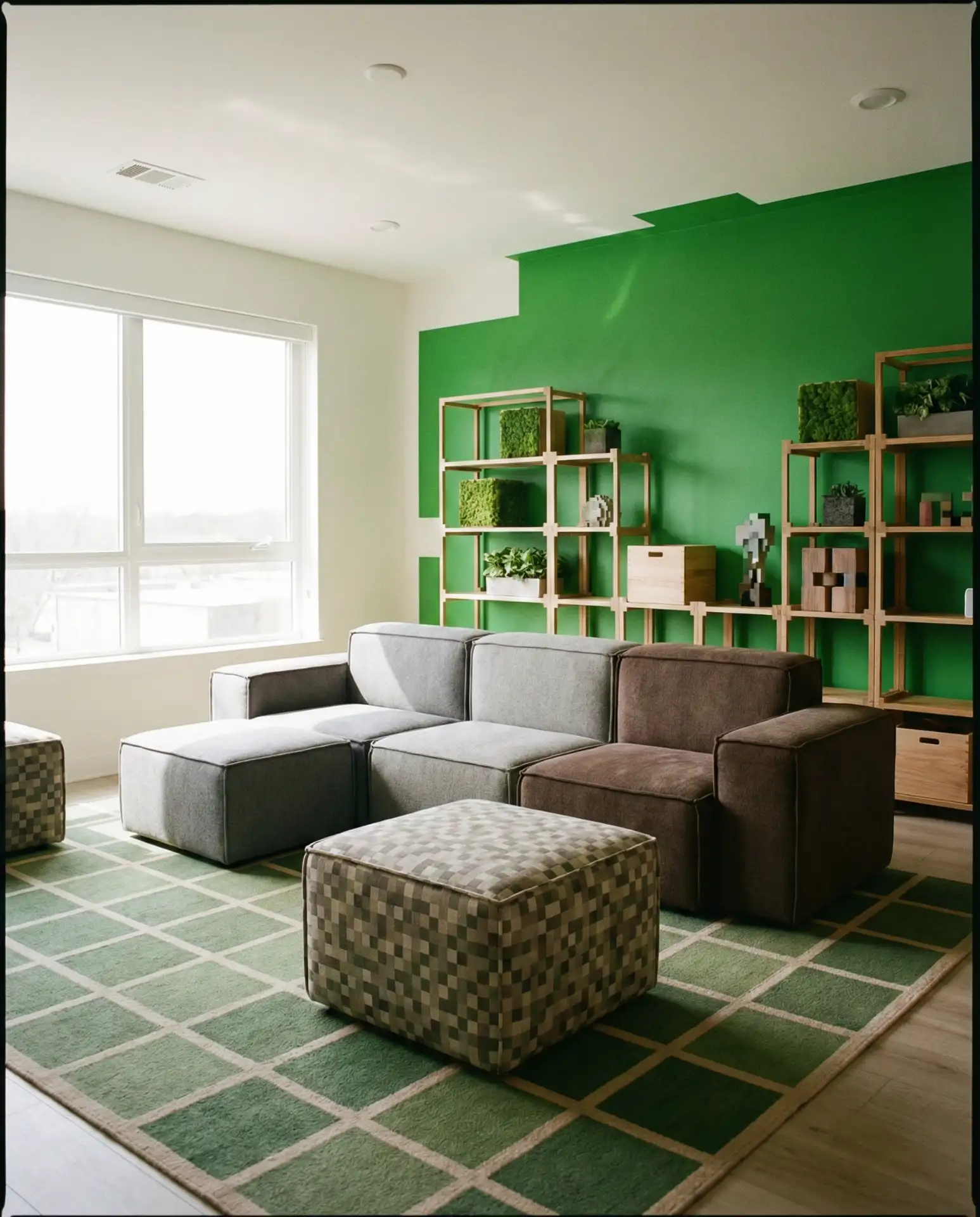 Minecraft-Inspired Living Room with Blocky Geometry and Playful Color 1