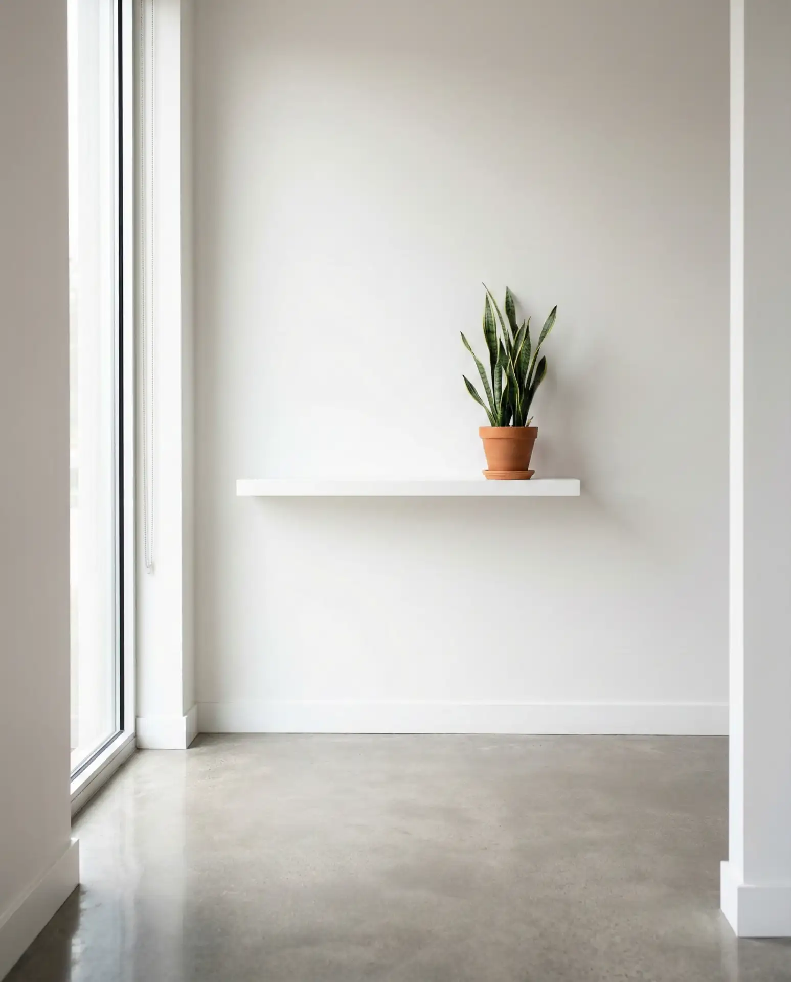 Minimalist White Entry with Floating Shelf 1