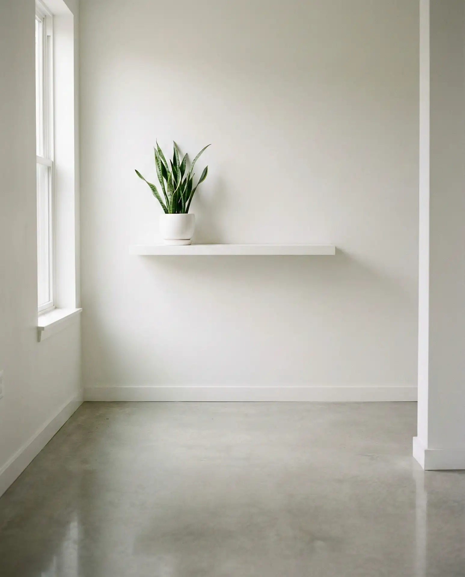 Minimalist White Entry with Floating Shelf 2
