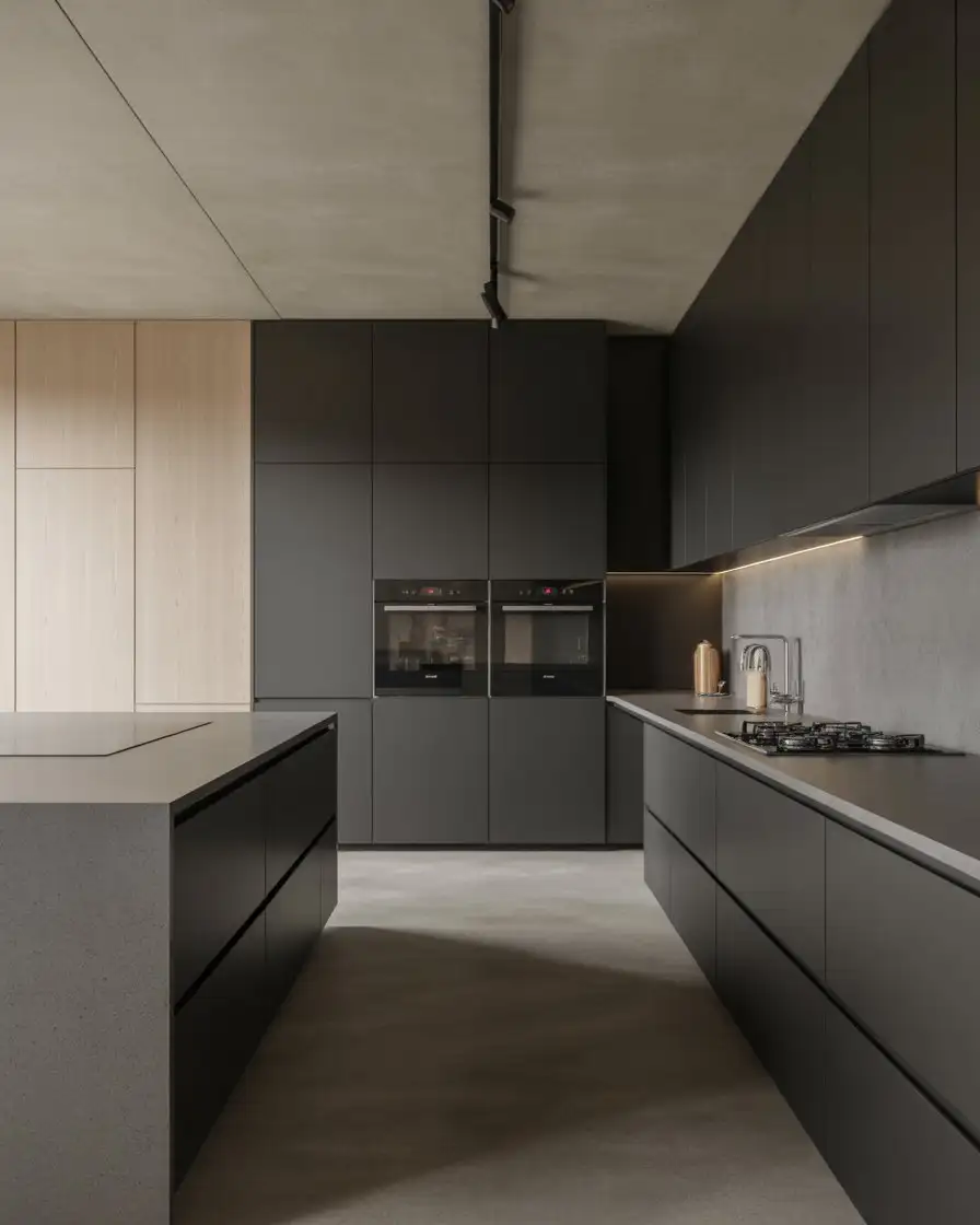 Modern Black Kitchen with Integrated Appliances 2