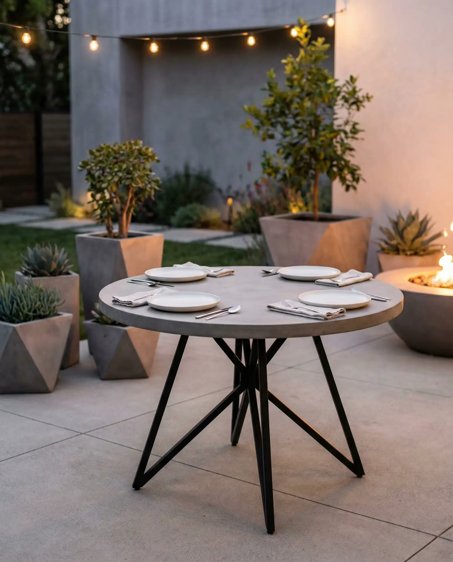 Modern Concrete Round Table with Metal Accents
