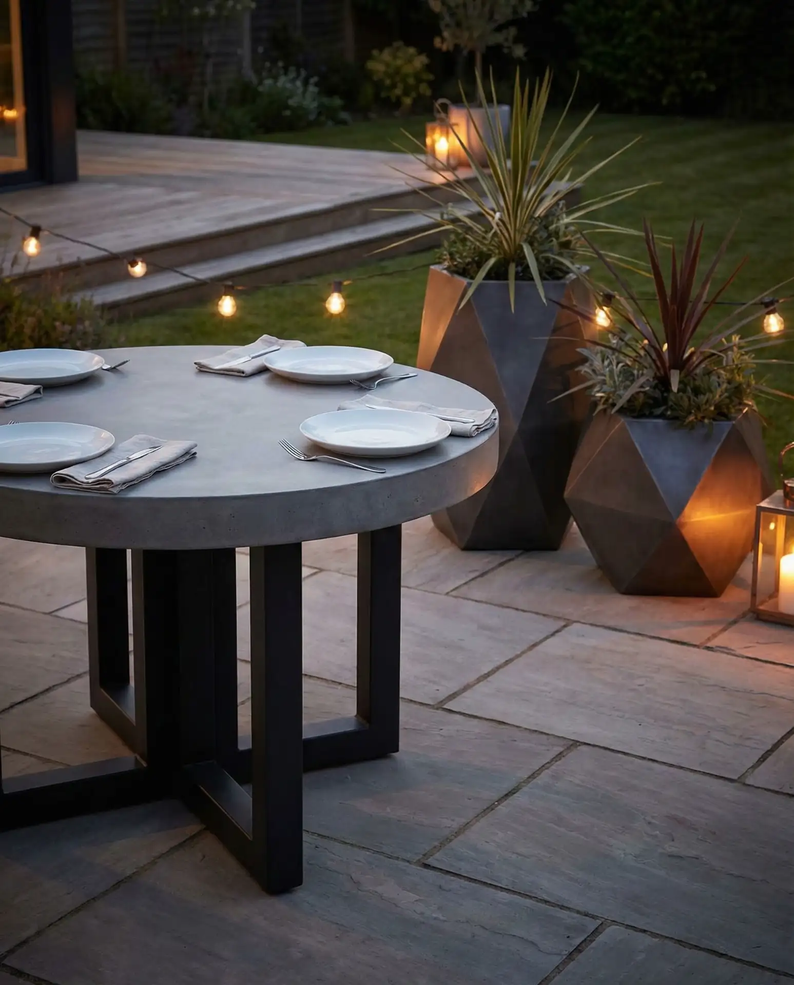 Modern Concrete Round Table with Metal Accents