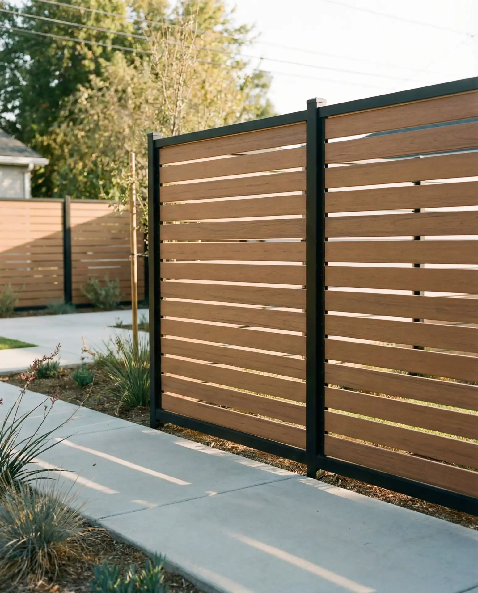 Modern Horizontal Fence with Black Aluminum Frame