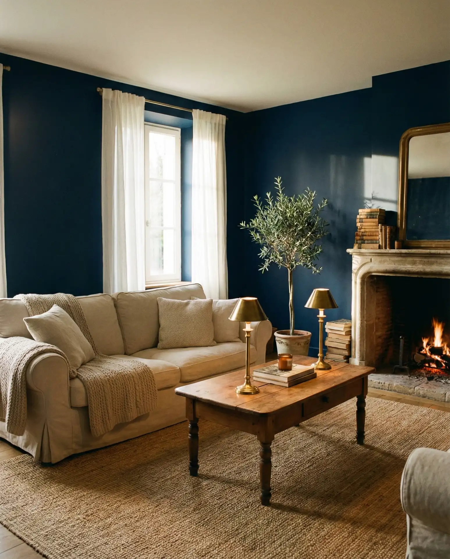 Moody Dark Blue Living Room 1