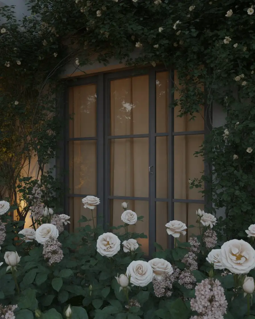 Moonlight Garden with White Blooms 1