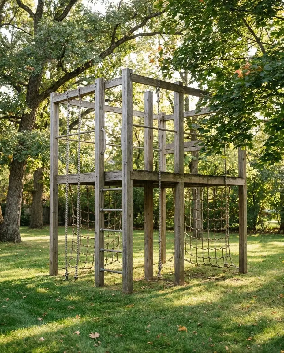 Natural Wood Climbing Structure with Rope Elements 1