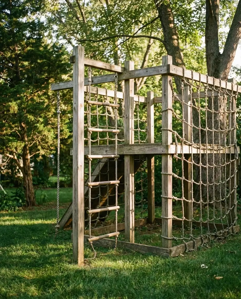Natural Wood Climbing Structure with Rope Elements 2