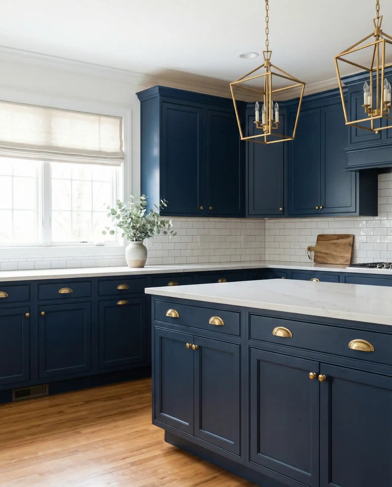 Navy Cabinets with Brass Hardware 2