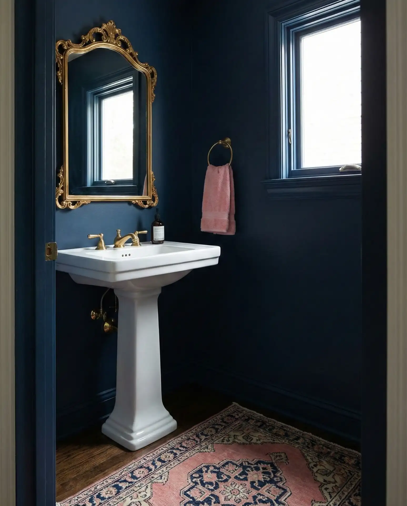 Navy and Pink Powder Room 1