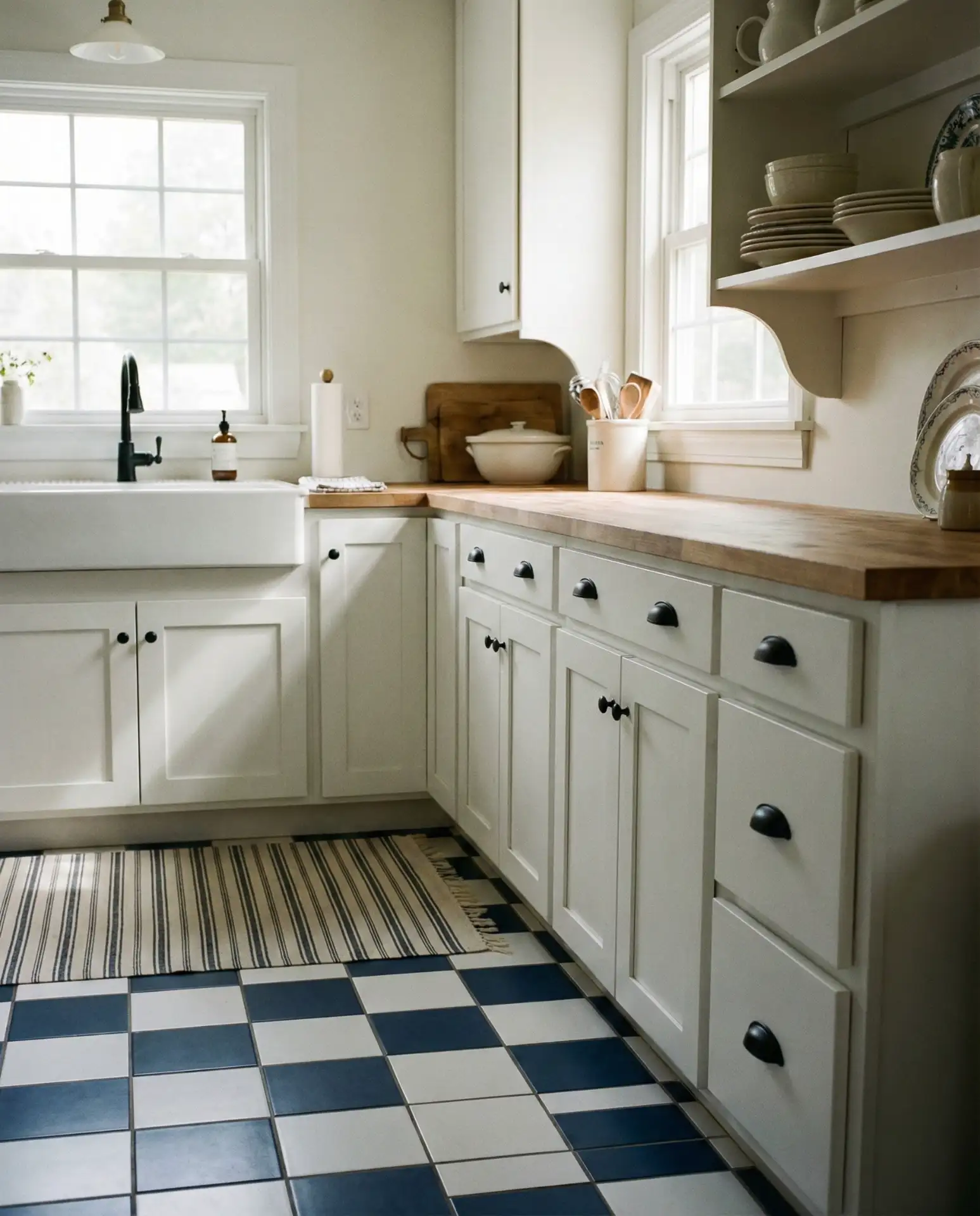 Navy and White Checkerboard Floor 1