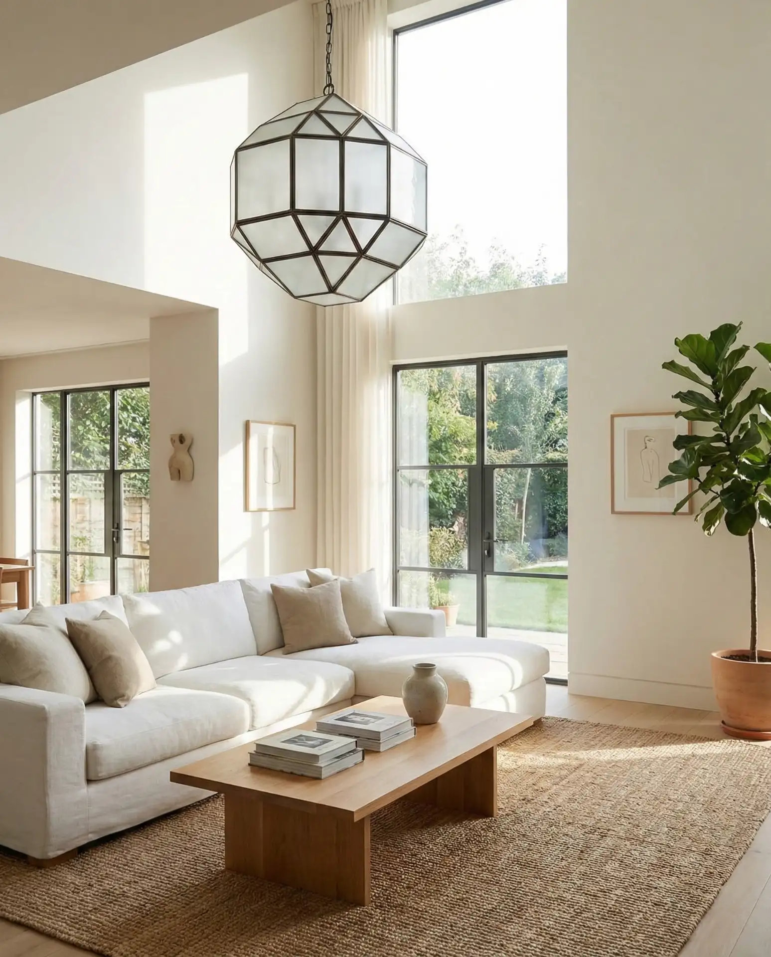 Open-Concept Living Room with Statement Lighting 2