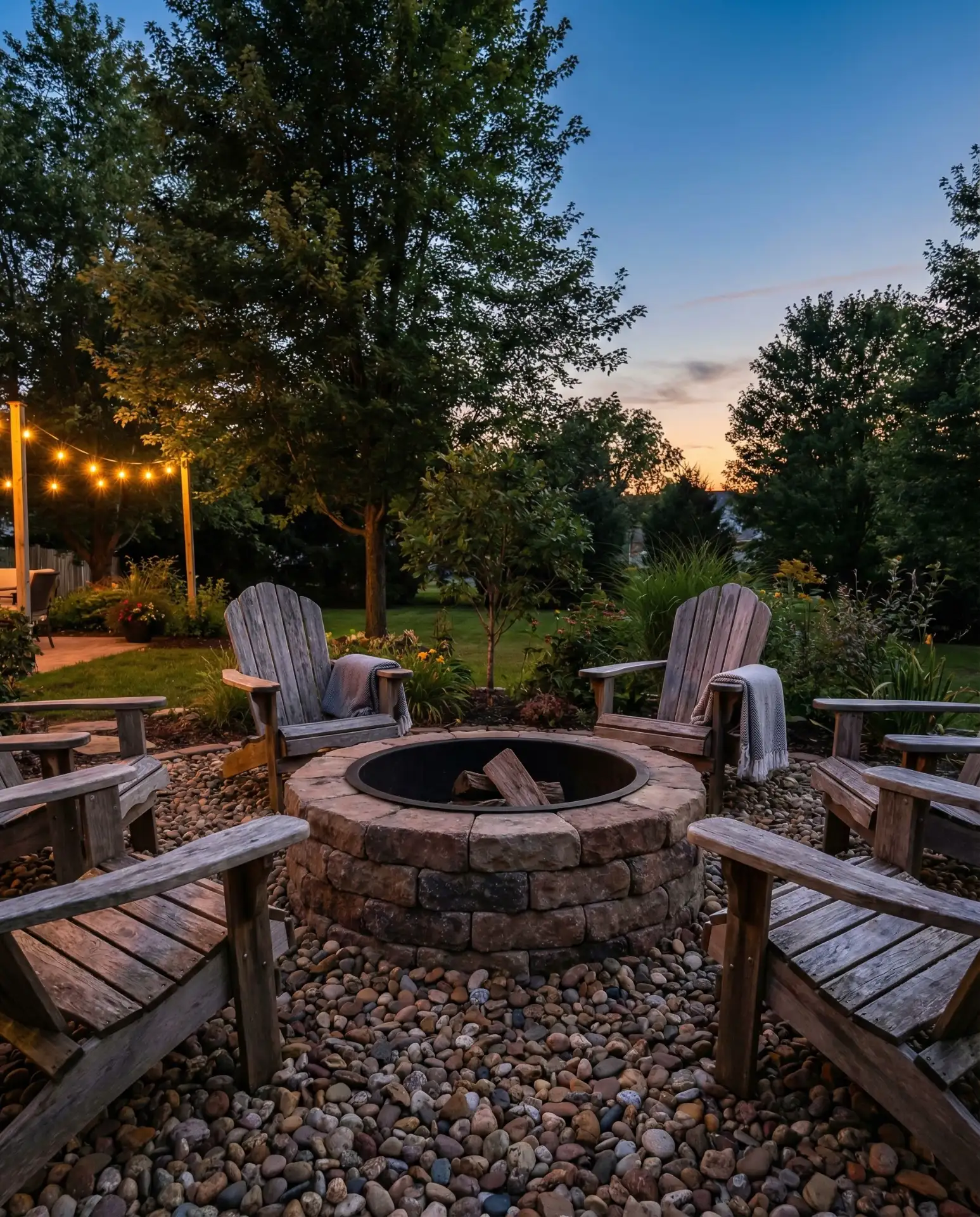 Outdoor Fire Pit with River Rock Surround 1