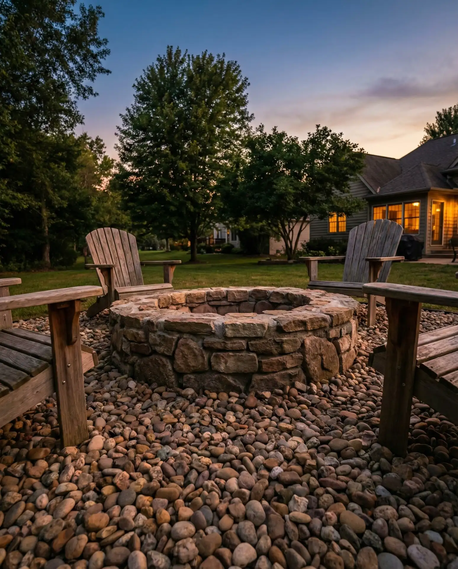 Outdoor Fire Pit with River Rock Surround 2