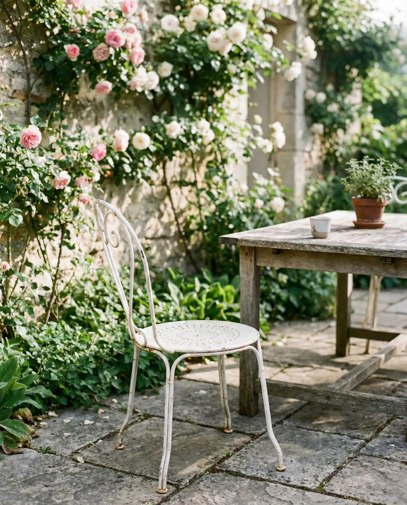 Painted Metal Cafe Chairs in Farmhouse White 1