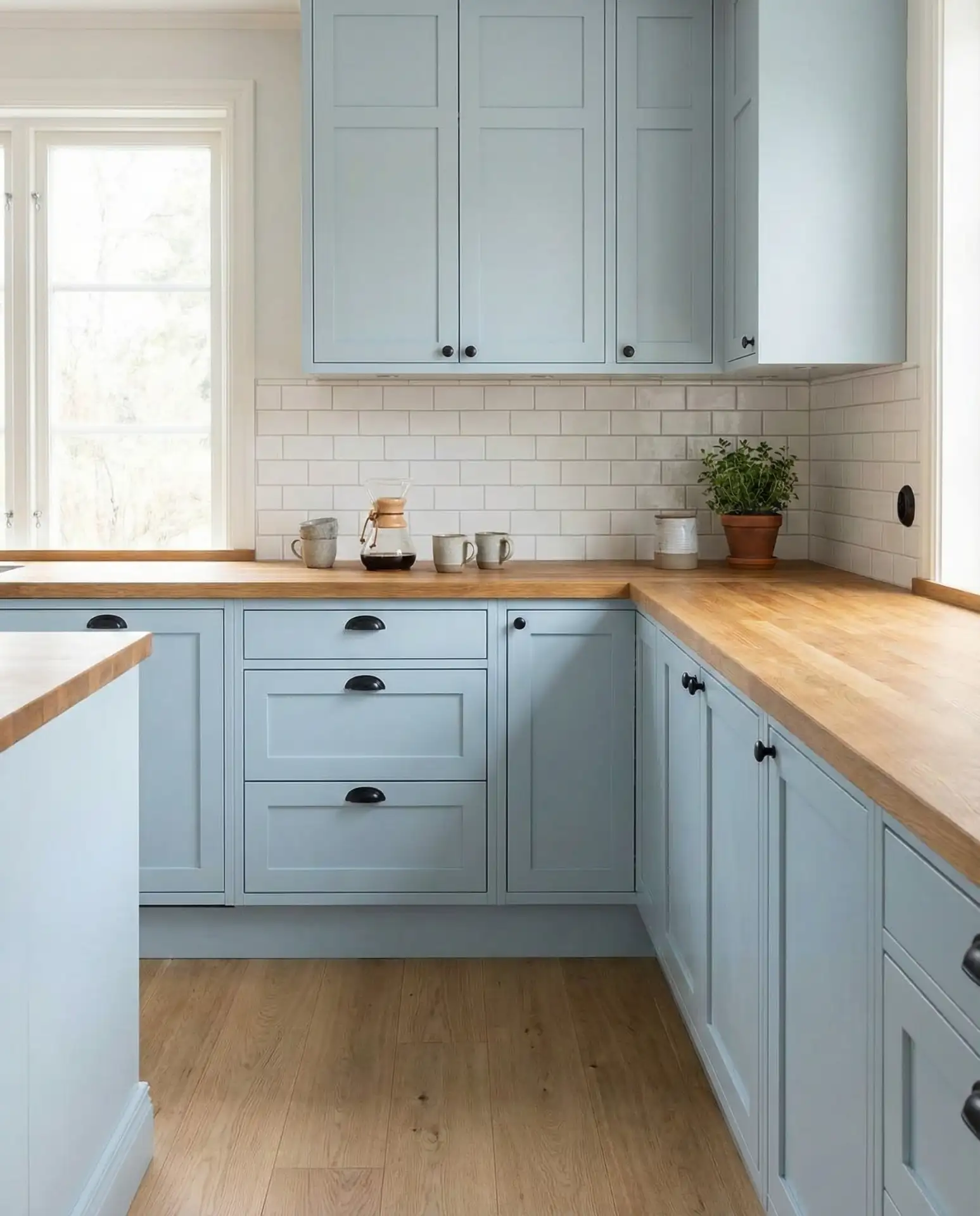 Pale Blue with Warm Wood Tones 1